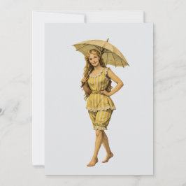 Tarjeta Pequeña Chica Victoriana de la Costa con Parasol de Rayas