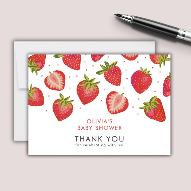 Tarjeta Pequeña Chicas de fresa Baby Shower (Strawberry Baby Shower thank you notecards)
