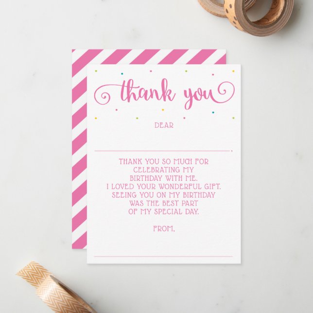 Tarjeta Pequeña Chicas Mensaje Personalizado Rellenar Gracias (Anverso/Reverso In Situ)
