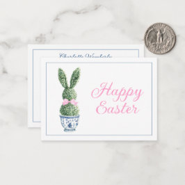 Tarjeta Pequeña Chinoiserie Azul y Blanco con Topiaria de Conejo