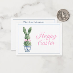 Tarjeta Pequeña Chinoiserie Azul y Blanco con Topiaria de Conejo
