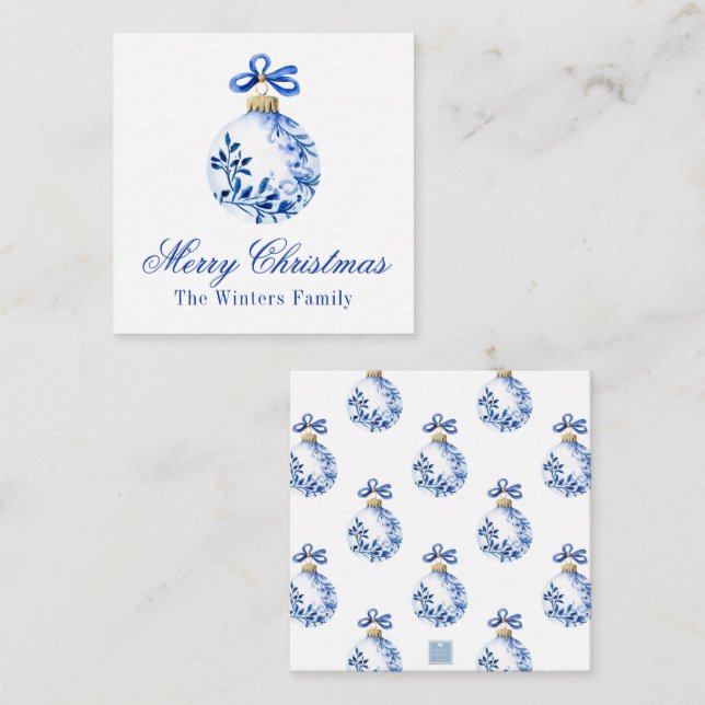 Tarjeta Pequeña Chinoiserie Blue & White Christmas Ornamft (Anverso / Reverso)