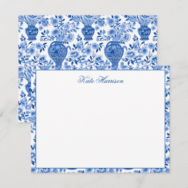 Tarjeta Pequeña Chinoiserie Blue & White Ginger Jar Vases Florales (Anverso / Reverso)