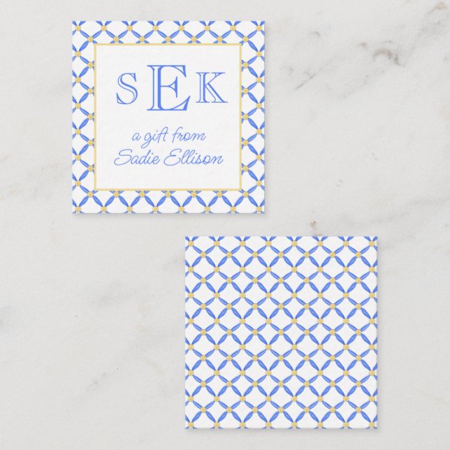 Tarjeta Pequeña Chinoiserie Moda acuarela Monograma Regalo (Anverso / Reverso)