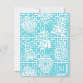 Tarjeta Pequeña Chinoiserie Pagoda – Turquoise Preppy Asian Garden