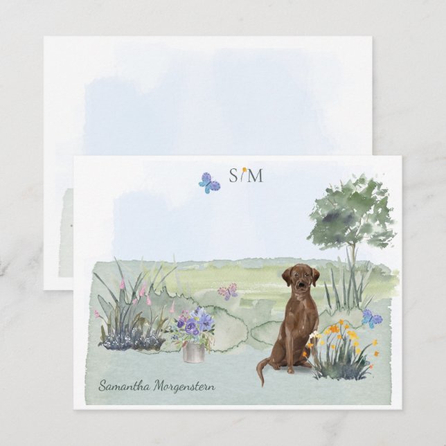 Tarjeta Pequeña Chocolate Labrador Recuperar Monograma y Nombre de (Anverso / Reverso)