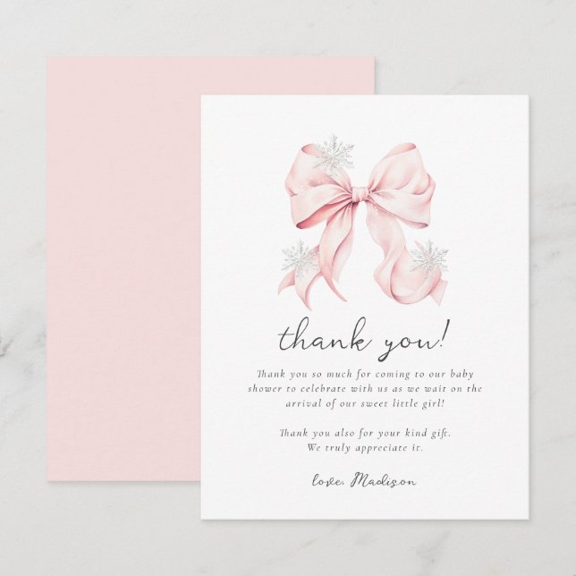 Tarjeta Pequeña Chupete Rosa Copo de Nieve de Invierno Baby Shower (Anverso / Reverso)