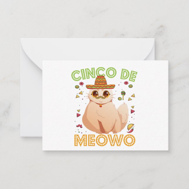 Tarjeta Pequeña Cinco De Mayo Gracioso Gato Mexicano Cindo De Mayo (Anverso)
