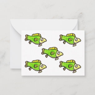 Tarjeta Pequeña Cinco peces verdes de dibujos animados
