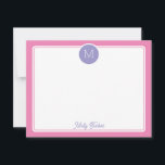 Tarjeta Pequeña Circle Monogram Initial Preppy Pink Purple<br><div class="desc">This girly design features a simple border with a circle at the top containing a monogram initial and space for a name/text on the bottom. Click the customize button if you would like to adjust the design elements and/or further modify the text! Variations of this design, additional colors, as well...</div>