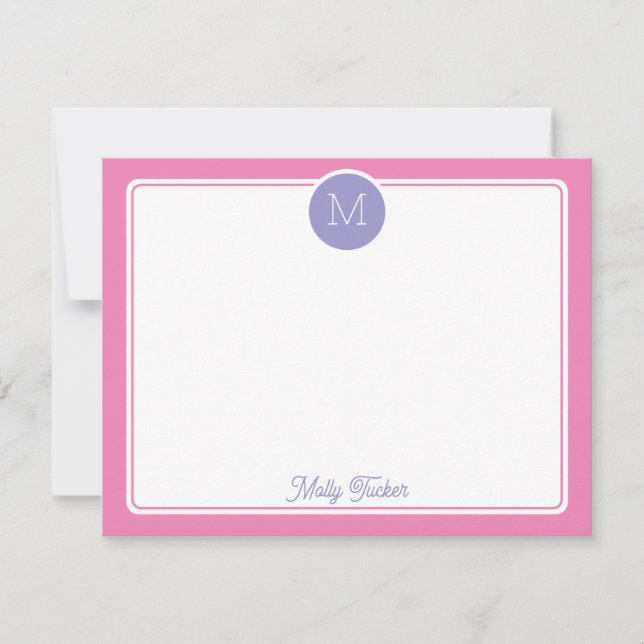 Tarjeta Pequeña Circle Monogram Initial Preppy Pink Purple (Anverso)