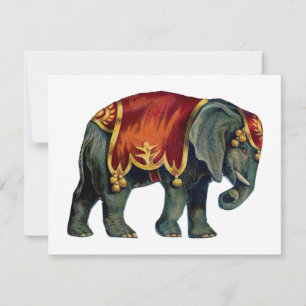 Tarjeta Pequeña Circo vintage que realiza circo elefante,