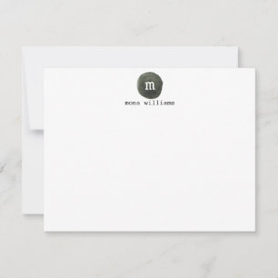 Tarjeta Pequeña Círculo de acuarela blanco gris moderno Monograma 