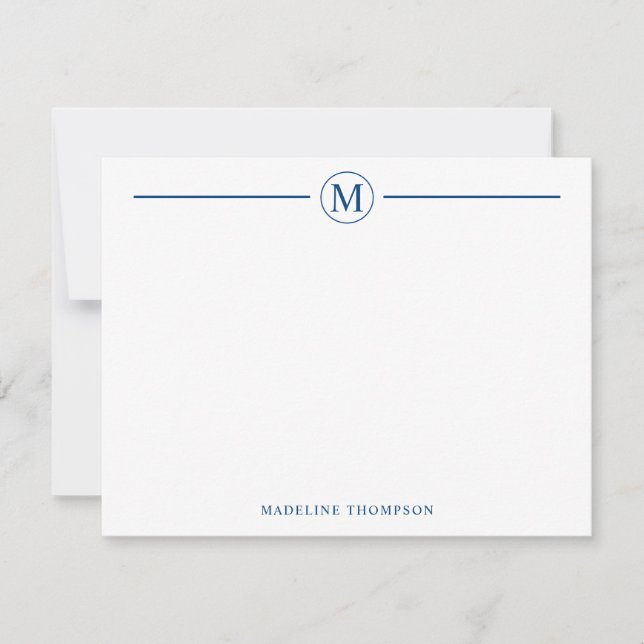 Tarjeta Pequeña Círculo moderno de monograma azul de la Marina Min (Anverso)