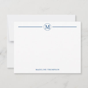Tarjeta Pequeña Círculo moderno de monograma azul de la Marina Min