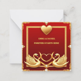 Tarjeta Pequeña Cisne de Boda de Oro Rojo Pareja Decoración 💍