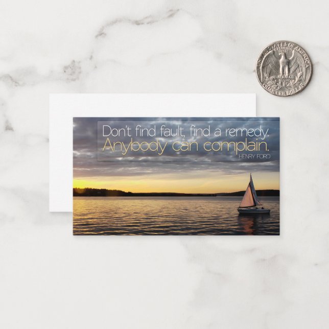 Tarjeta Pequeña Cita Inspiradora de Henry Ford "Encuentre un remed (Anverso/Reverso In Situ)