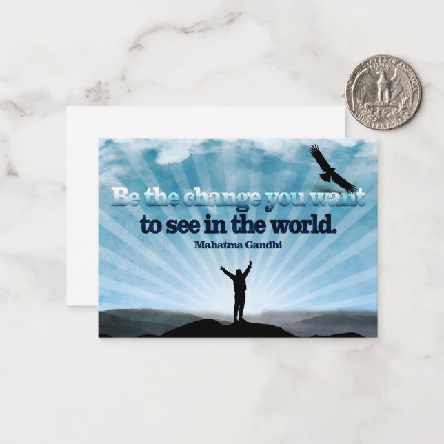 Tarjeta Pequeña Cita Inspiradora de Mahatma Gandhi "Sé el cambio" (Anverso/Reverso In Situ)