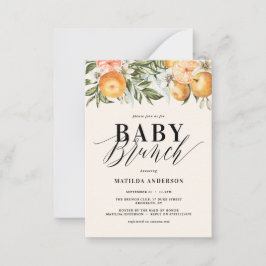 Tarjeta Pequeña Citrus, naranja y fiesta de brunch de bebé con flo