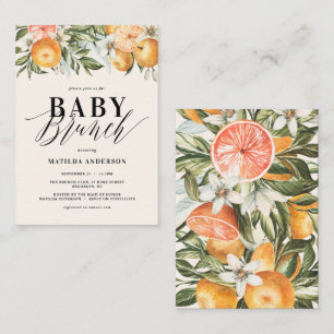 Tarjeta Pequeña Citrus, naranja y fiesta de brunch de bebé con flo
