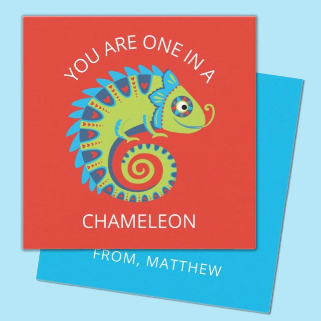 Tarjeta Pequeña Clase Día de San Valentín Infantil Cute Chameleon (a fun chameleon lizard kids classroom valentine. Personalize it with your child's name.)