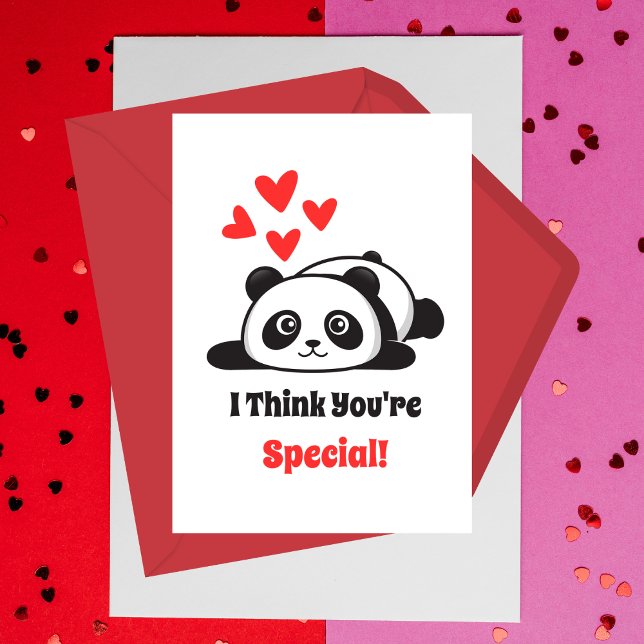Tarjeta Pequeña Clase Día de San Valentín Panda lindo corazones ro (Subido por el creador)