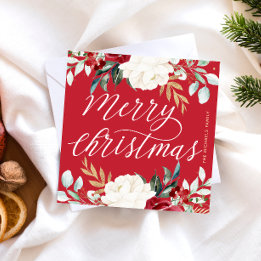 Tarjeta Pequeña Clásica navidad de la flor botánica de color rojo