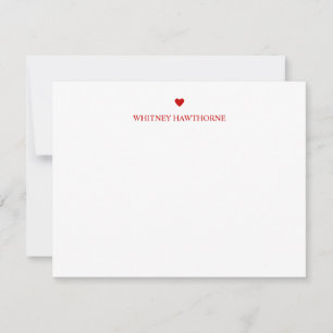 Tarjeta Pequeña Clásica Stationery Red Heart Love Simple Valentine