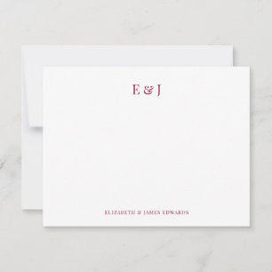 Tarjeta Pequeña Clásicas Iniciales de Pareja Elegantes Burgundy Re