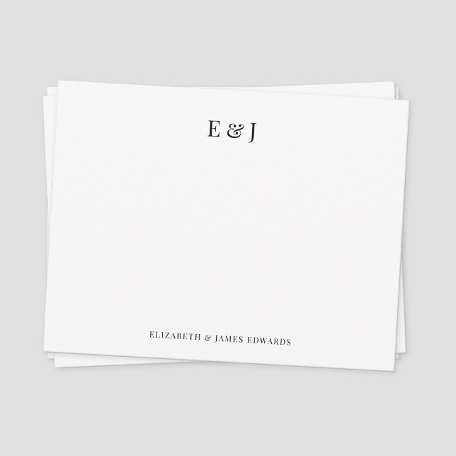 Tarjeta Pequeña Clásicas Iniciales Parejas Elegantes Personalizada (Classic black serif font couple monogram note card)