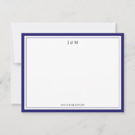 Tarjeta Pequeña Clásico Monograma de Pareja Azul Marino Personaliz