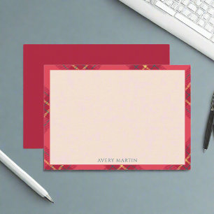 Tarjeta Pequeña Clásico Patrón Gingham Geométrico Monograma Rojo R