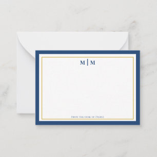 Tarjeta Pequeña Clásico Profesional Monograma Dorado Marina