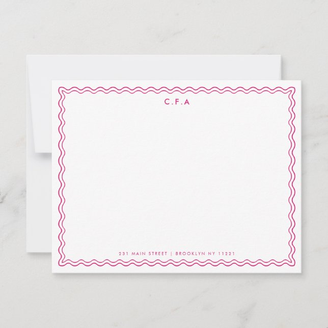 Tarjeta Pequeña Clásico Simple Magenta Rosa 3 Monograma Borde de o (Anverso)
