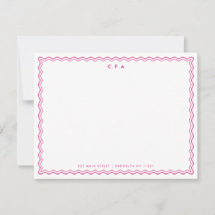 Tarjeta Pequeña Clásico Simple Magenta Rosa 3 Monograma Borde de o