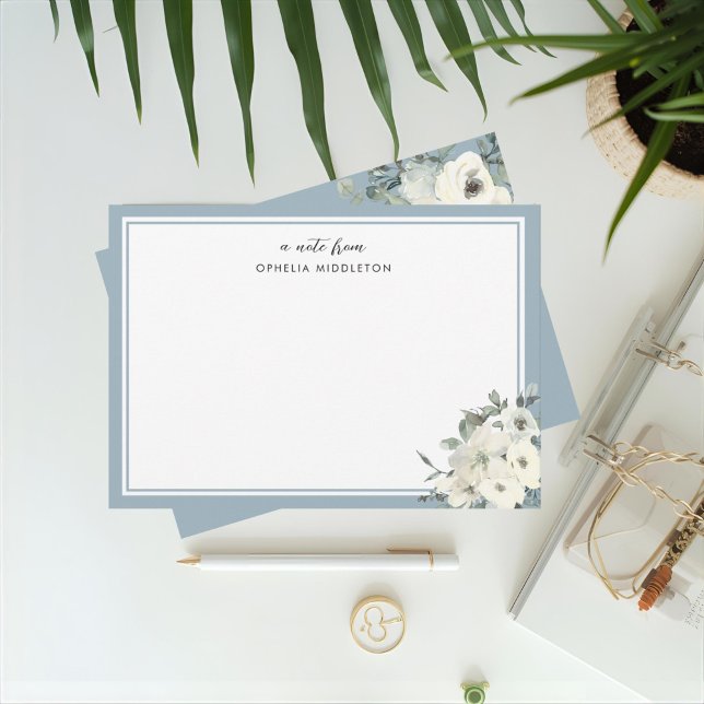 Tarjeta Pequeña Classic Dusty Blue Border Floral  (Subido por el creador)