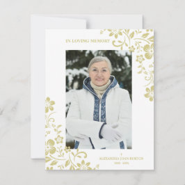 Tarjeta Pequeña Classic Gold Floral Funeral Service Dear One Photo