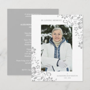 Tarjeta Pequeña Classic Grey Floral Funeral Service Dear One Photo