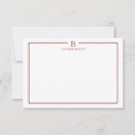 Tarjeta Pequeña Classic Initial Monogram Red Border Stationery