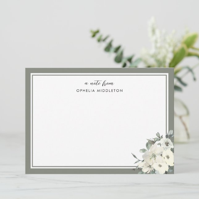 Tarjeta Pequeña Classic Minimal Olive Green Border Floral  (Anverso de pie)