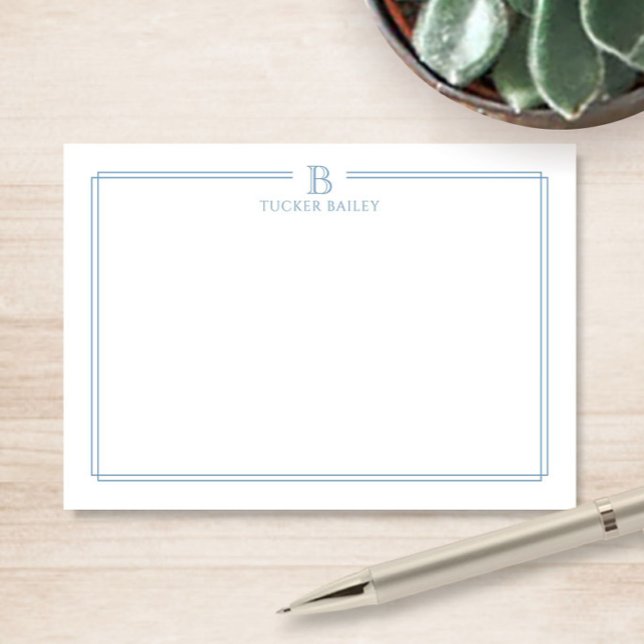 Tarjeta Pequeña Classic Monogram Light Blue Border Stationery Note (Subido por el creador)