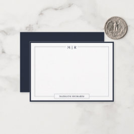 Tarjeta Pequeña Classic Monogram Navy Blue Border Stationery