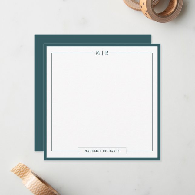 Tarjeta Pequeña Classic Monogram Smoke Green Border Stationery (Anverso/Reverso In Situ)