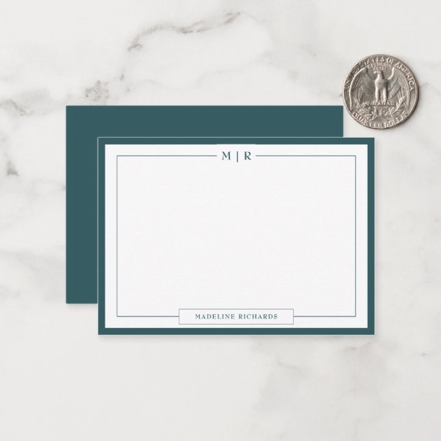 Tarjeta Pequeña Classic Monogram Smoke Green Border Stationery (Anverso/Reverso In Situ)