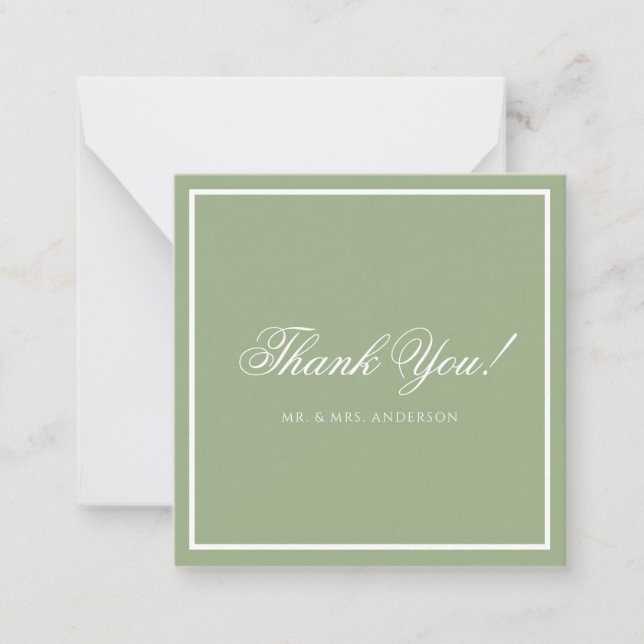 Tarjeta Pequeña Classic Sage Green Border Script Wedding Thank You (Anverso)