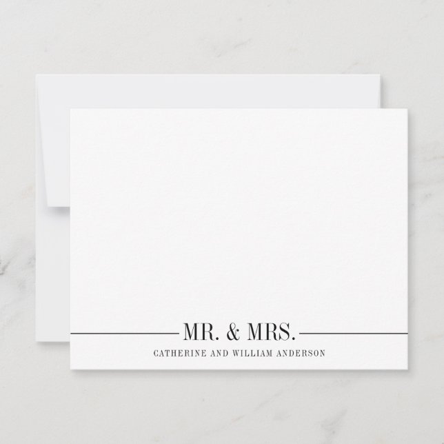 Tarjeta Pequeña Classic Simple Mr. y Mrs. Formal Couple Stationery (Anverso)