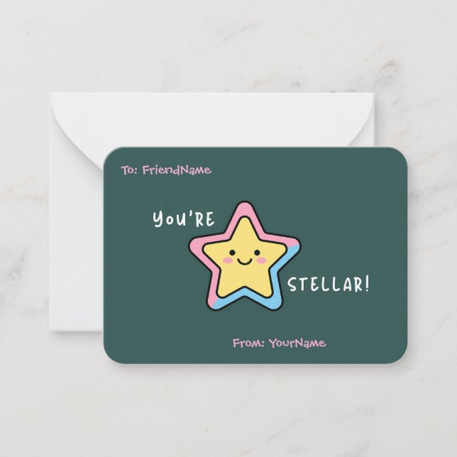 Tarjeta Pequeña Classroom Valentines Card – You’re Stellar (Anverso)