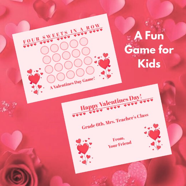 Tarjeta Pequeña Classroom Valentine's Day Card Game-Four in a Row (Valentine's Day Card Game-Four in a Row-kids-classroom)