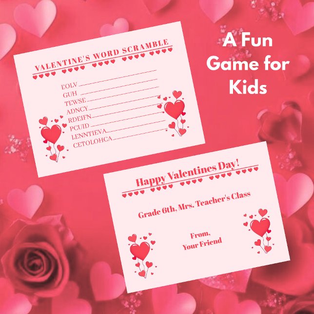 Tarjeta Pequeña Classroom Valentine's Day Card Game-Word Scramble (Classroom Valentine's Day Card Game-Word Scramble-Kids)