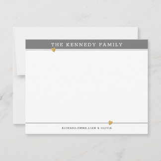 Tarjeta Pequeña Classy Family Name Gold Heart Gray And White